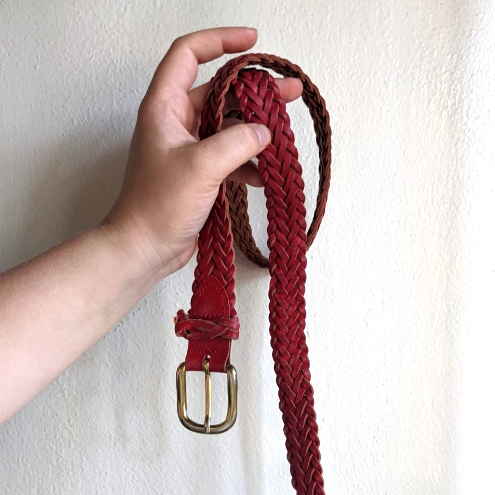 Vintage leather red woven belt